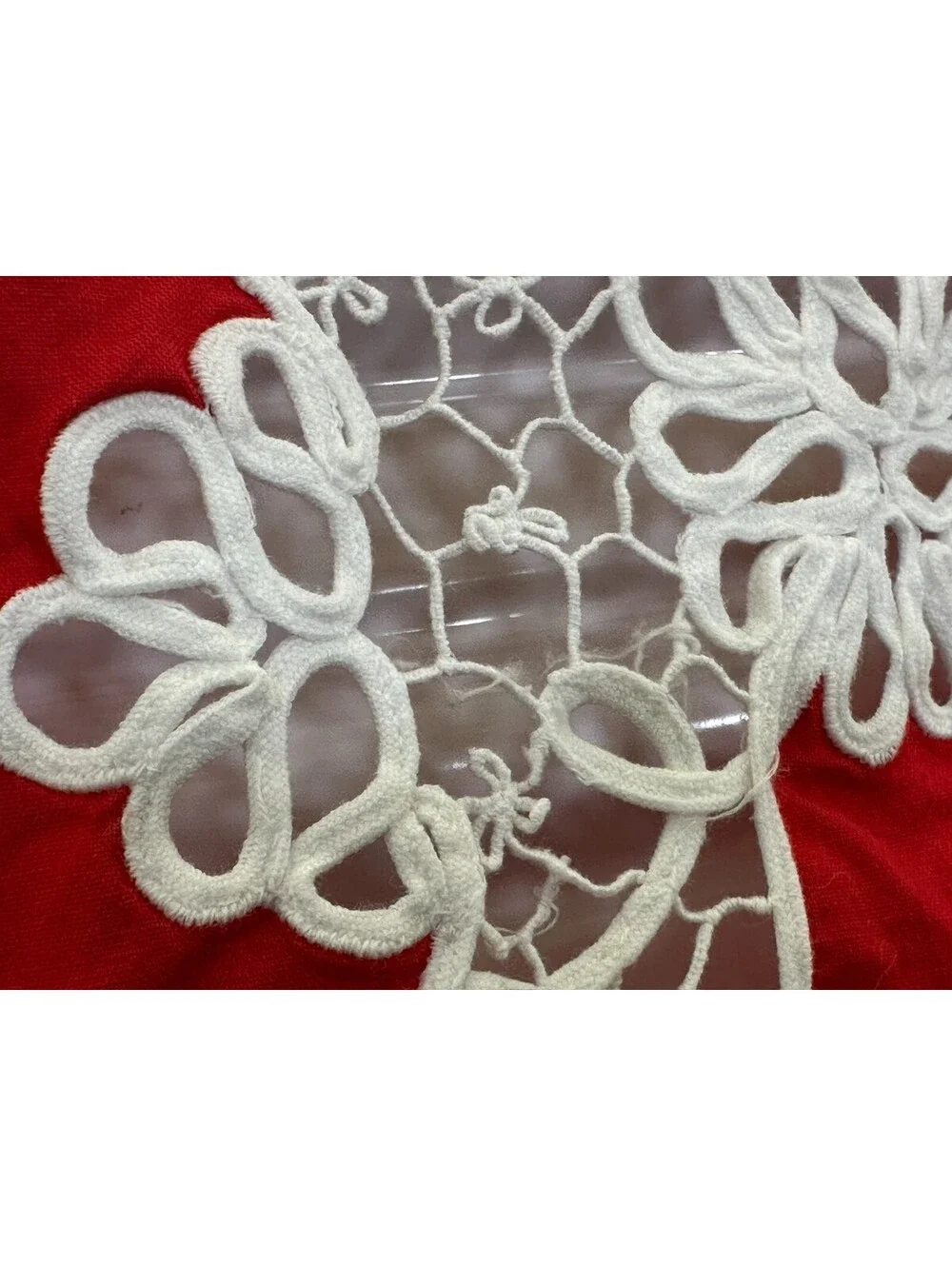 Vintage Cutwork Tablecloth Card Table Topper Floral Red White Embroidery Machine